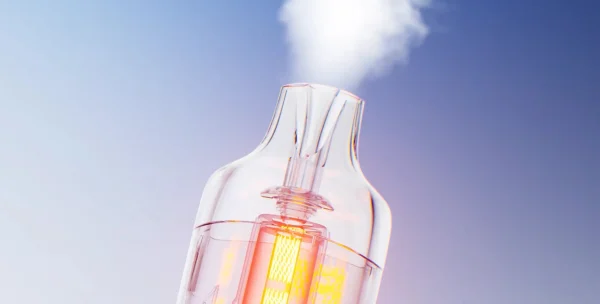 Vaporesso Dojo Blast 10K transparent pod with the Corex mesh coil glowing as it fires