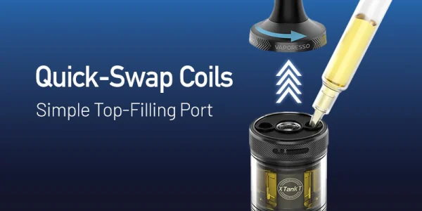 Vaporesso GTX One Pro quick-swap coils and simple top-filling port