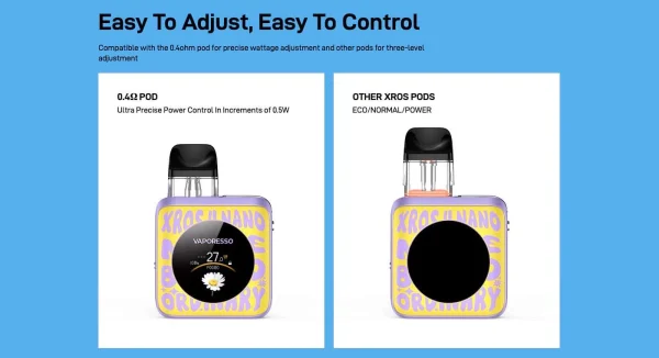 Vaporesso XROS 4 Nano 0.4ohm pod and precise power control
