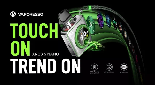Vaporesso XROS 5 Nano with its 1.09in colour touchscreen and 29 UI themes