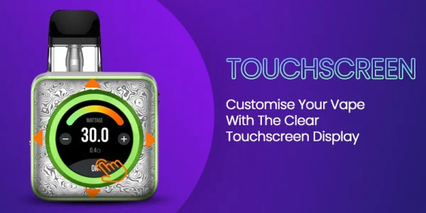 Vaporesso XROS 5 Nano touchscreen showing wattage and pod resistance