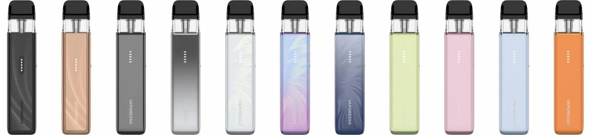 All eleven Vaporesso XROS 6 Mini colours lined up, from Black and Titanium to Plume and Jelly finishes