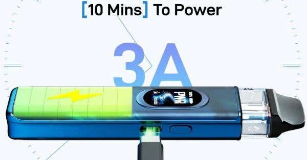 Vaporesso XROS 6 charging over USB-C at 3A, 10 minutes to half charge