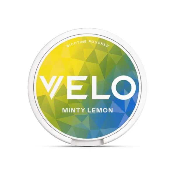 Velo Minty Lemon nicotine pouch tin in yellow-green packaging with mint and lemon branding