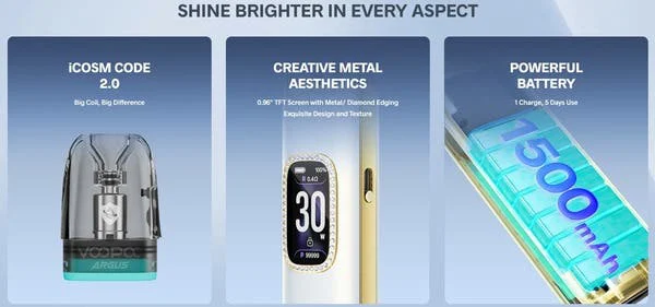 Voopoo Argus G3 features: iCOSM CODE 2.0 coil, diamond-edged TFT screen and 1500mAh battery