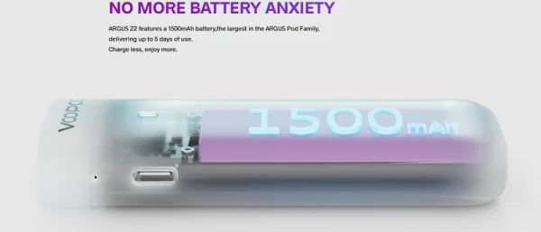 VooPoo Argus Z2 battery X-ray showing 1500mAh cell