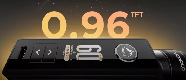 VOOPOO Drag S3 showing 0.96-inch TFT colour screen at 60W Smart mode with Evermest Lab capacitive fire button