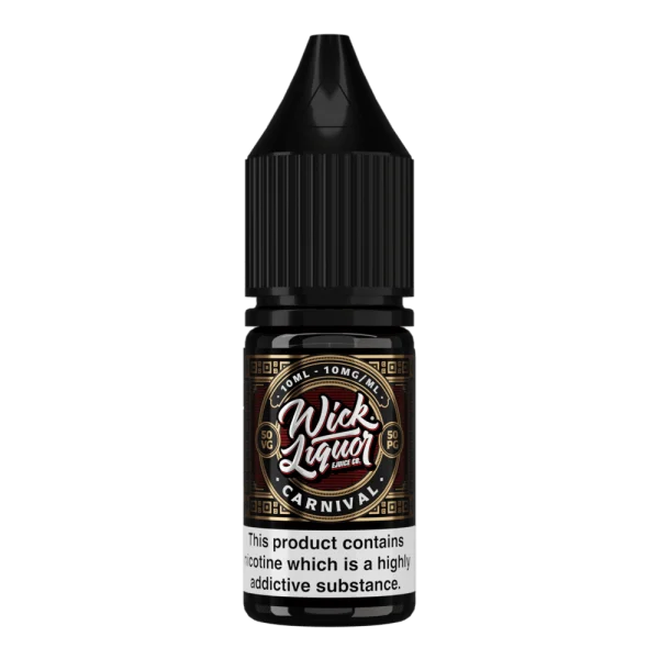 Wick Liquor Carnival 10ml nic salt bottle, 50/50 10mg, with the red Carnival label