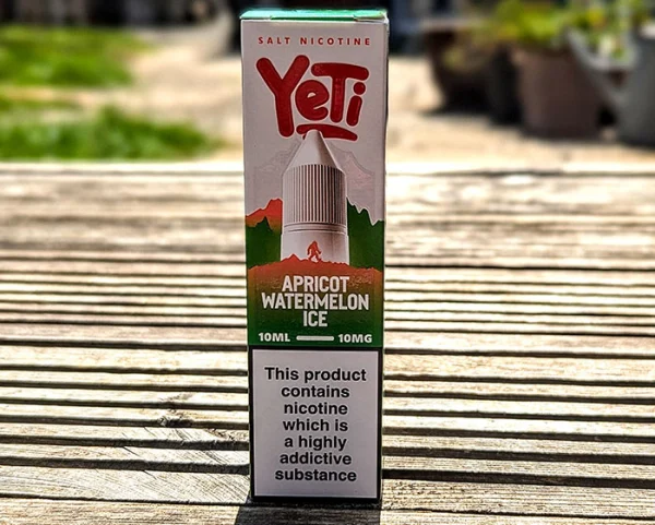 Yeti Summit Series Apricot Watermelon Ice 10ml nic salt pack, salt nicotine, 10mg, with the Yeti mountain and yeti artwork